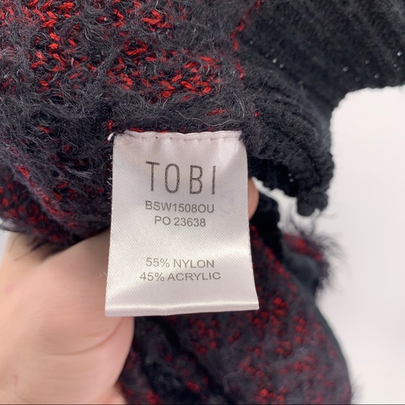 Tobi Red and Black Plaid Fuzzy Cardigan Sweater - Picture 4 of 6